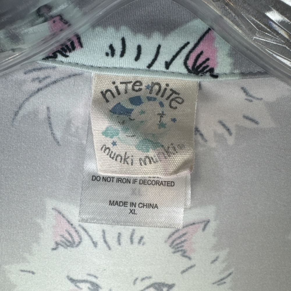 Munki Munki Pajama Set XL Gray Pastel Cat Face Bow Print Button Up Super Soft - Picture 3 of 11